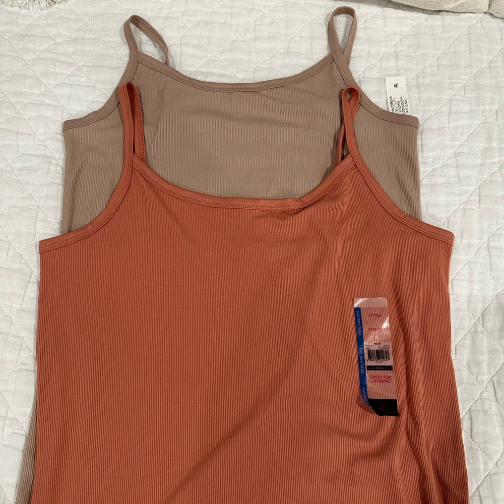 Women's Tan and Orange Ribbed Spaghetti Strap Tops
